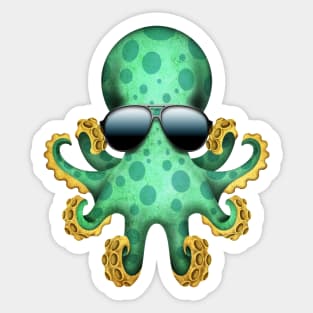 Cute Green Baby Octopus Wearing Sunglasses Sticker